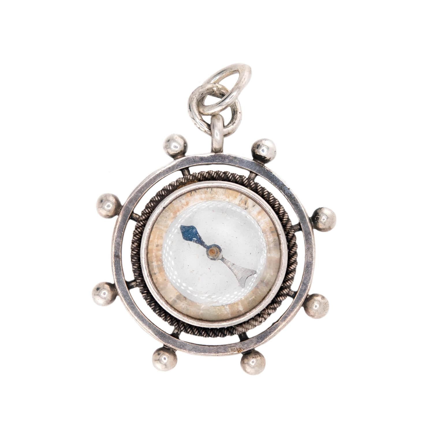 Victorian Sterling Silver Compass Wheel-Motif Pendant/Charm