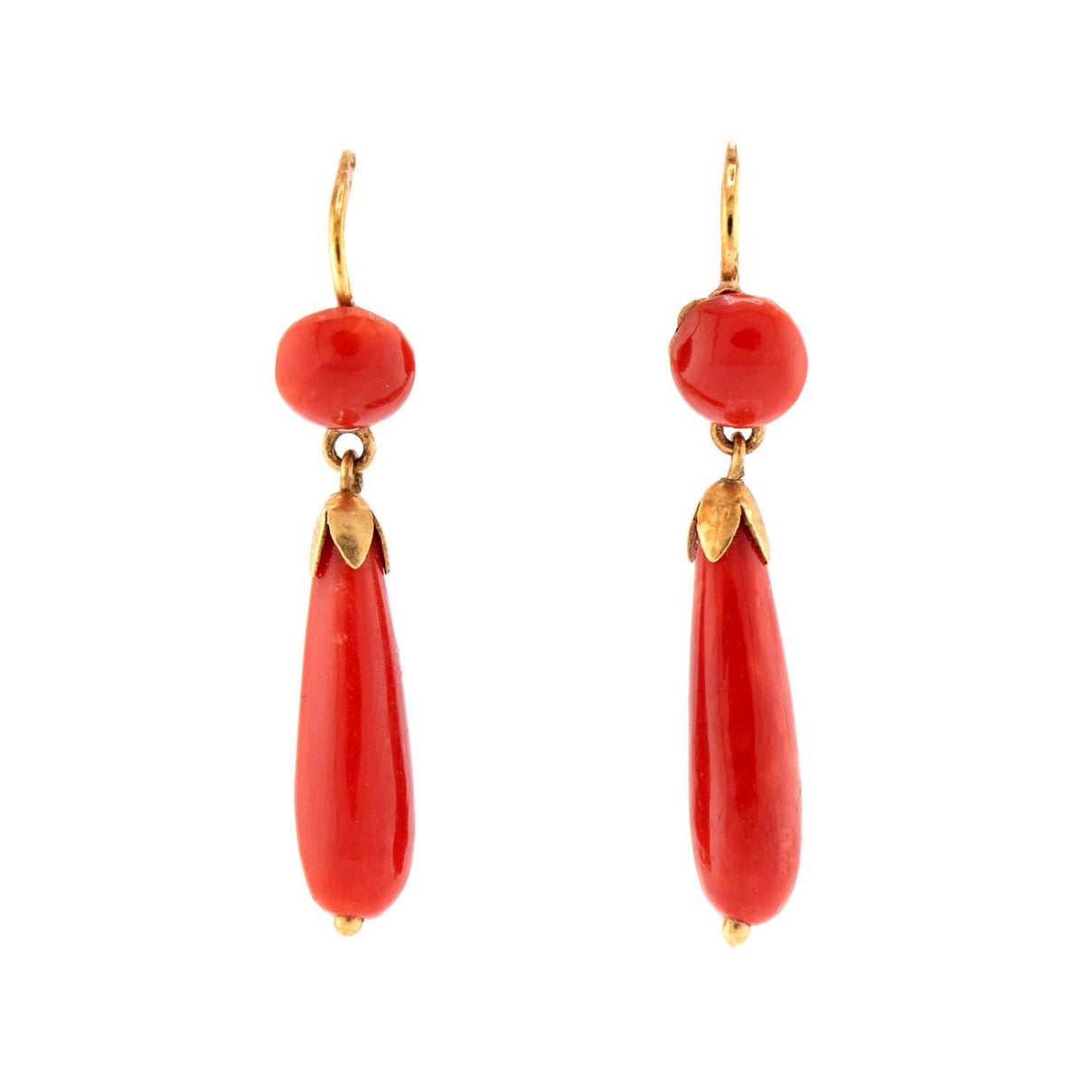Victorian 18k Coral Drop Earrings