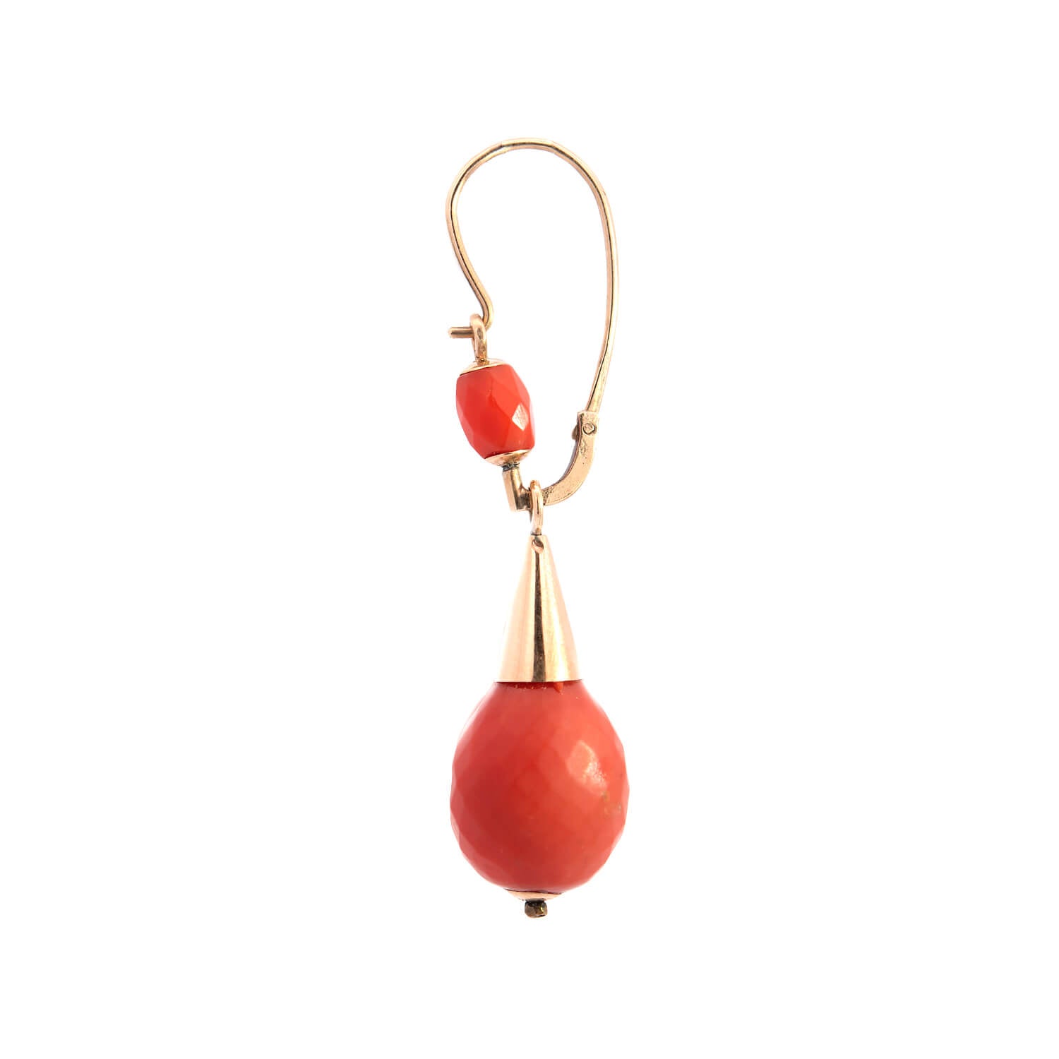 Victorian 18k Faceted Coral Dangle Earrings