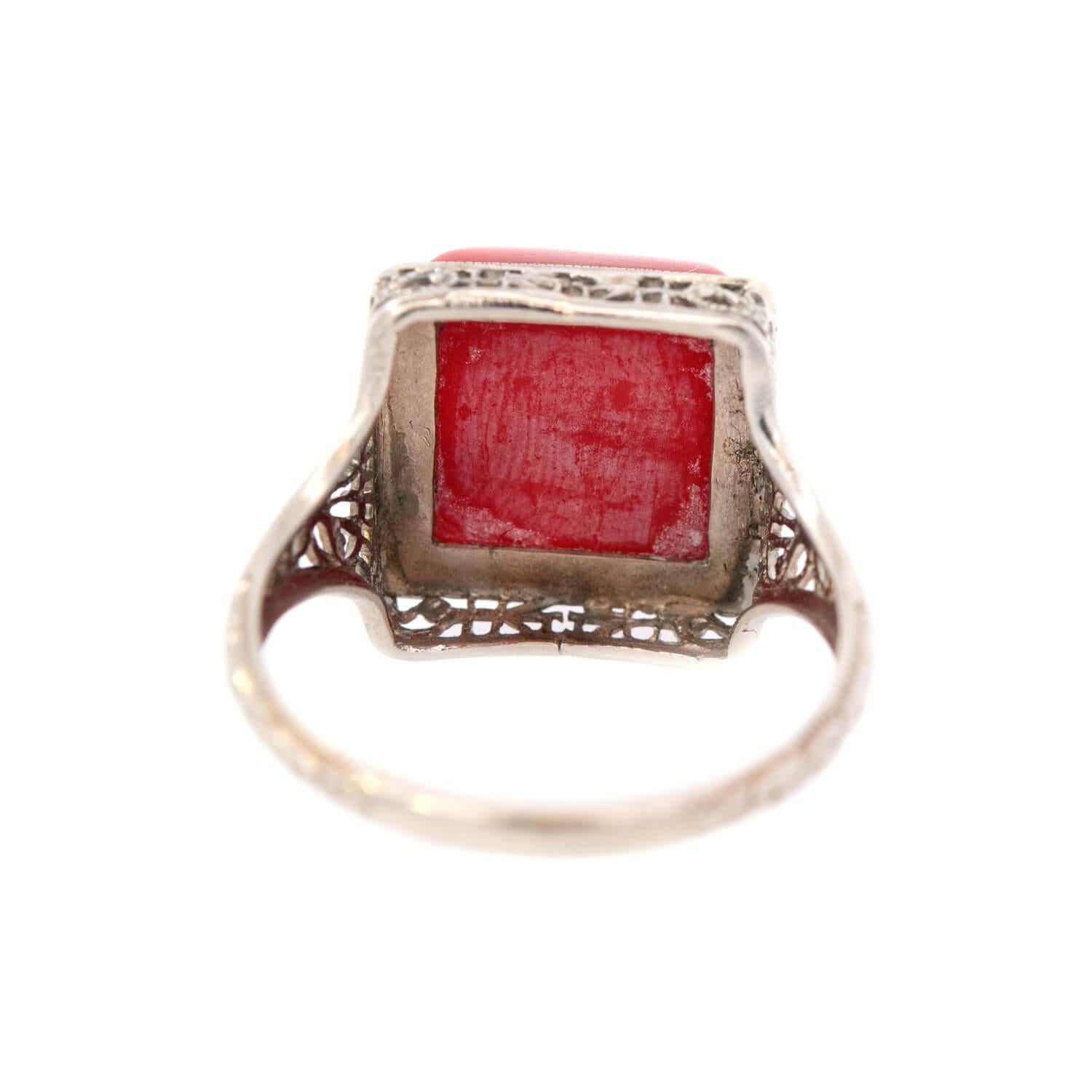 Art Deco 14k Coral Bullet Cabochon Ring