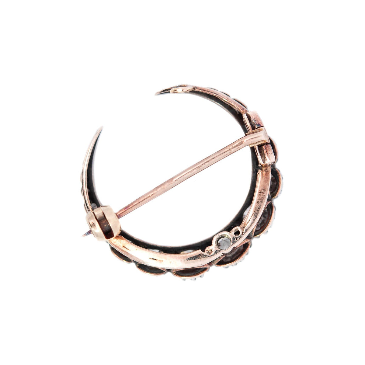 HAMILTON & INCHES Victorian 15k/Sterling Silver Diamond Crescent Pin/Trembler Hairpin
