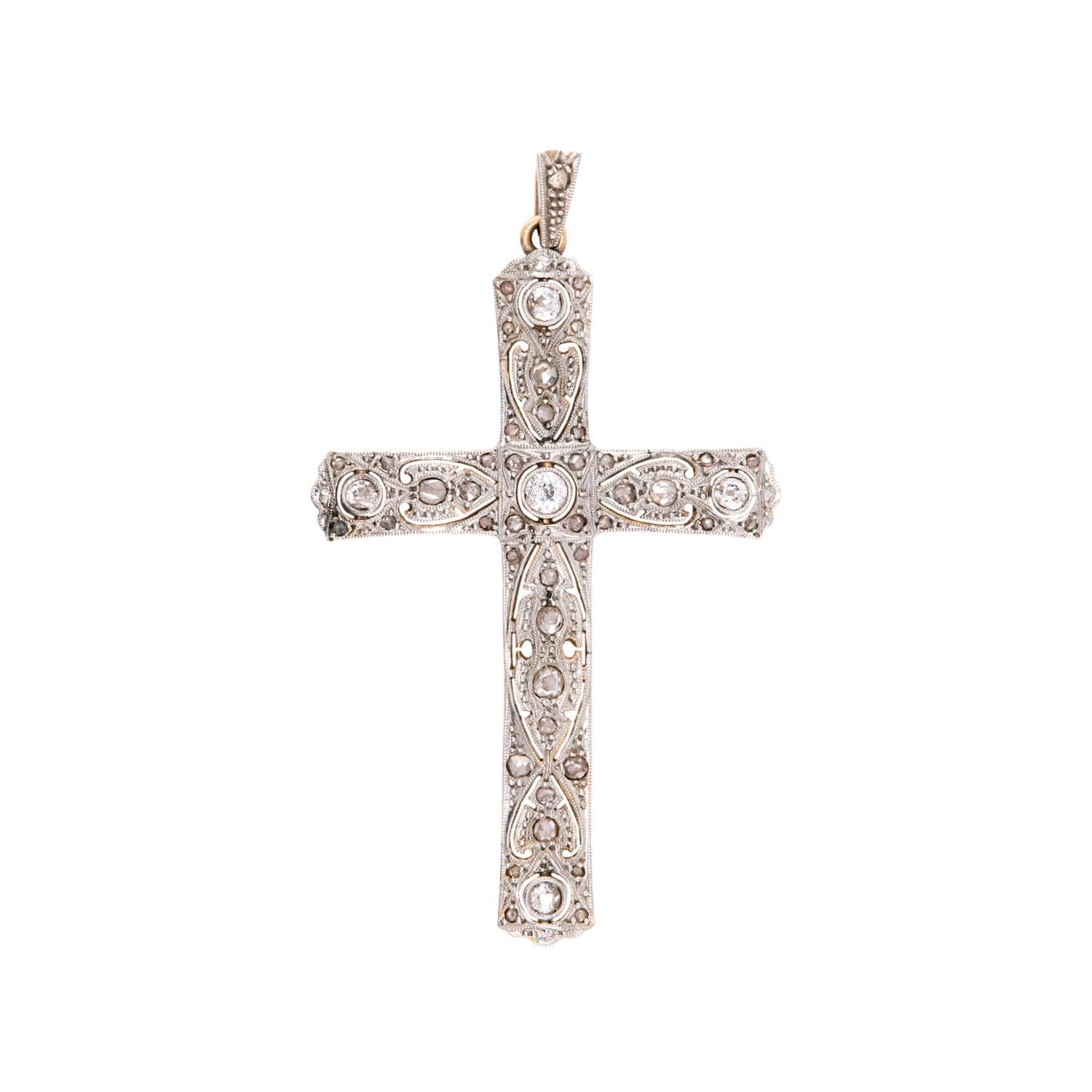 Edwardian 14k/Platinum Diamond Cross Pendant