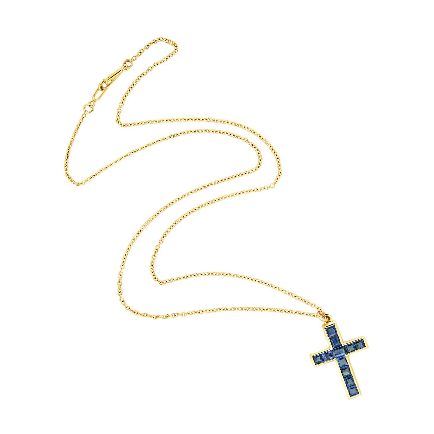 Late Victorian 18k Sapphire Cross Pendant Necklace