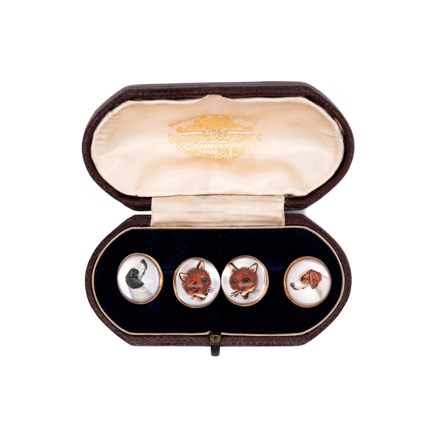 Edwardian 14k Essex Crystal Hunting Dog & Fox Cufflinks