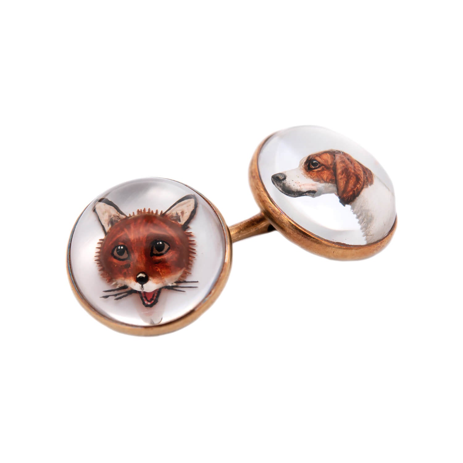 Edwardian 14k Essex Crystal Hunting Dog & Fox Cufflinks