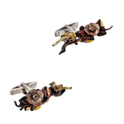 Vintage Sterling Silver Shakudo Bird and Floral Motif Cufflinks
