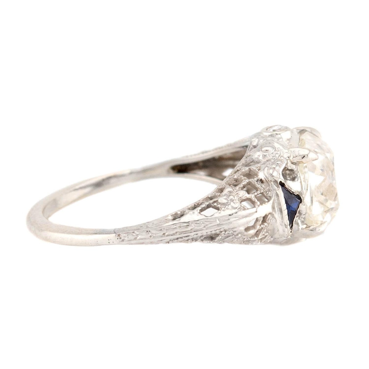 Art Deco 18k GIA Diamond & Sapphire Engagement Ring 2.23ct
