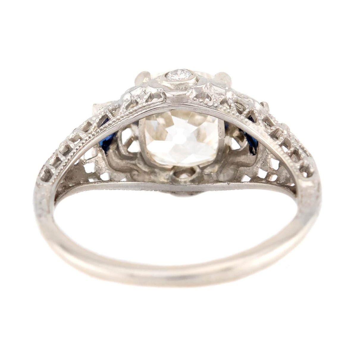 Art Deco 18k GIA Diamond & Sapphire Engagement Ring 2.23ct
