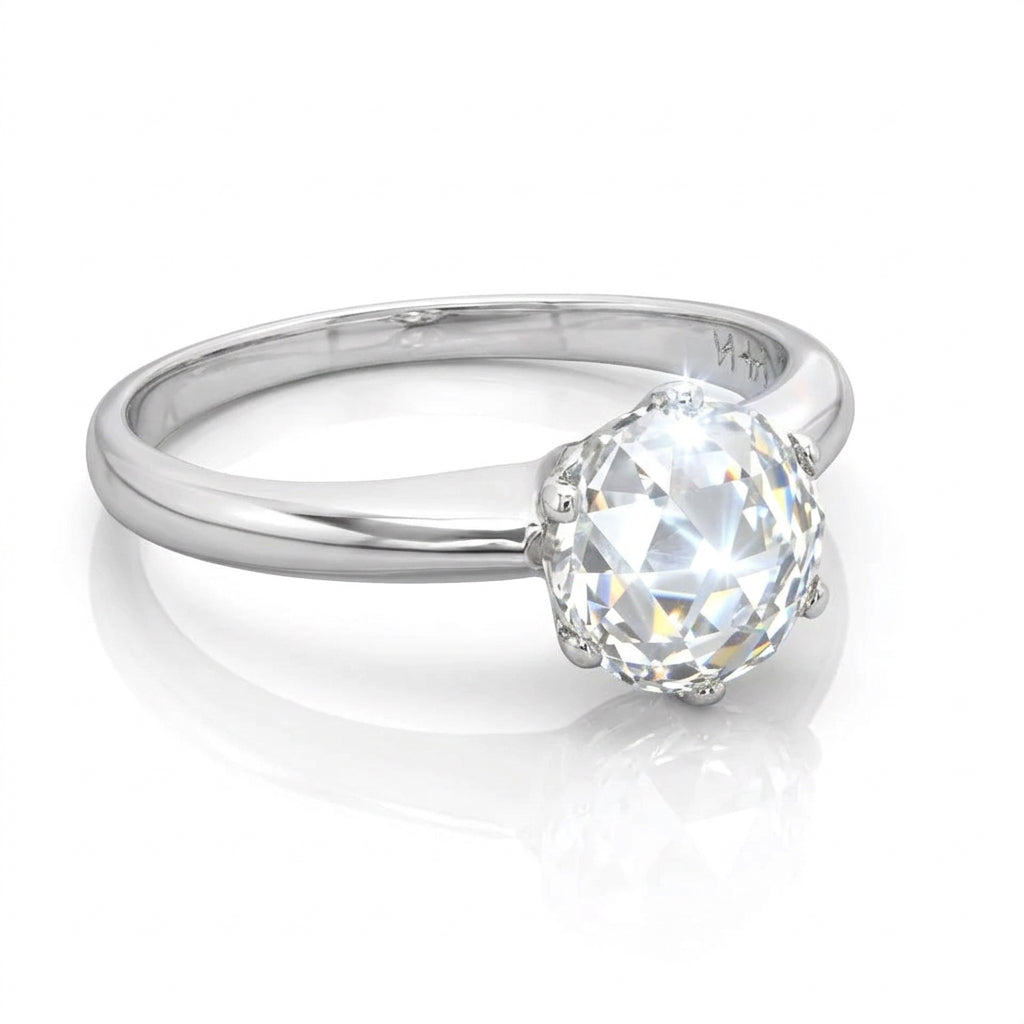 Estate 14kt White Gold + Rose Cut Diamond Engagement Ring 1.03ctw
