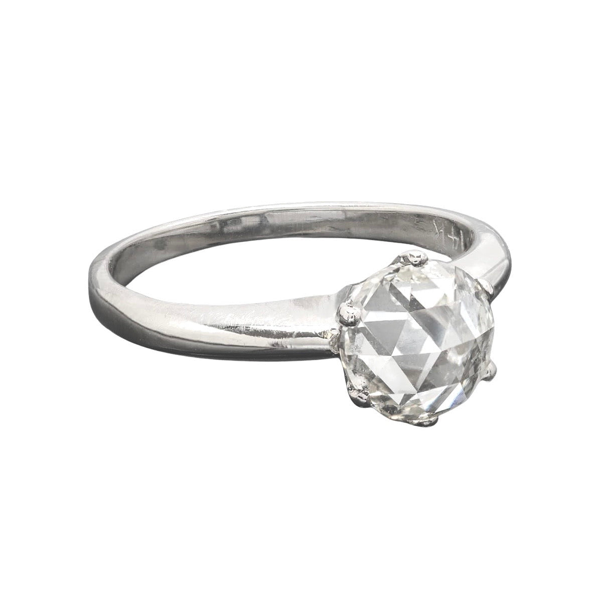 Estate 14kt White Gold + Rose Cut Diamond Engagement Ring 1.03ctw