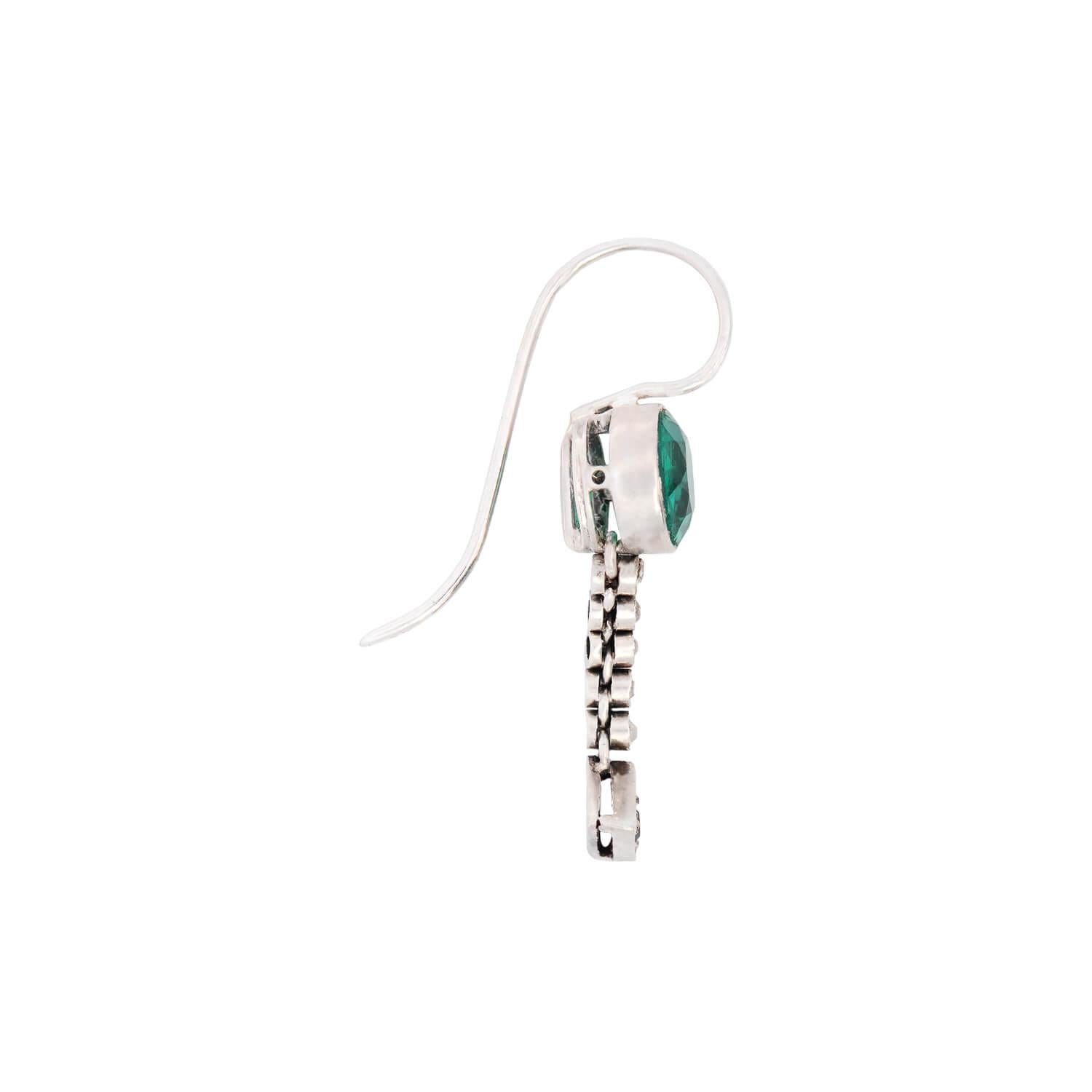 Edwardian Sterling Silver Synthetic Emerald and Paste Earrings