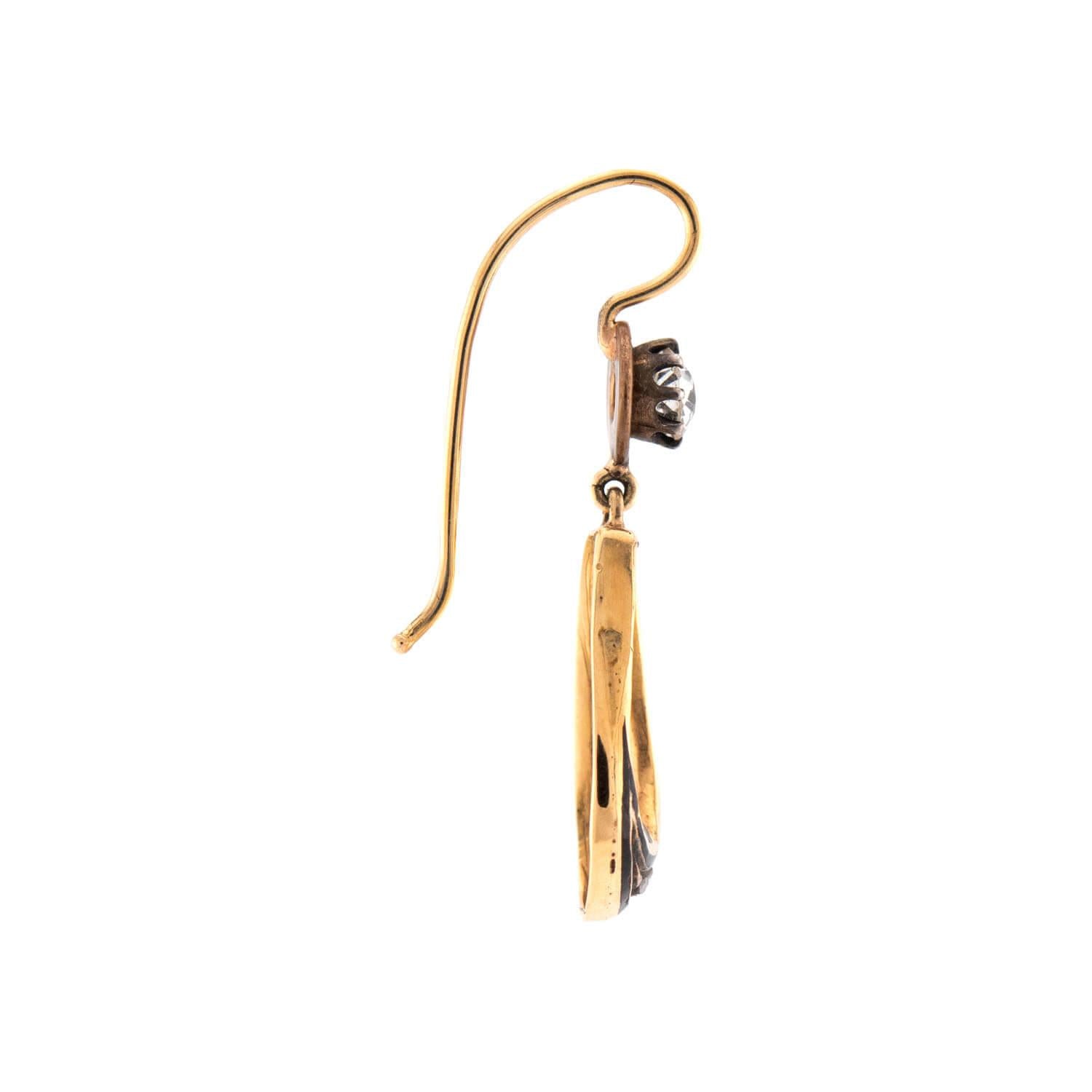 Victorian 14k Diamond & Enamel Dangle Earrings