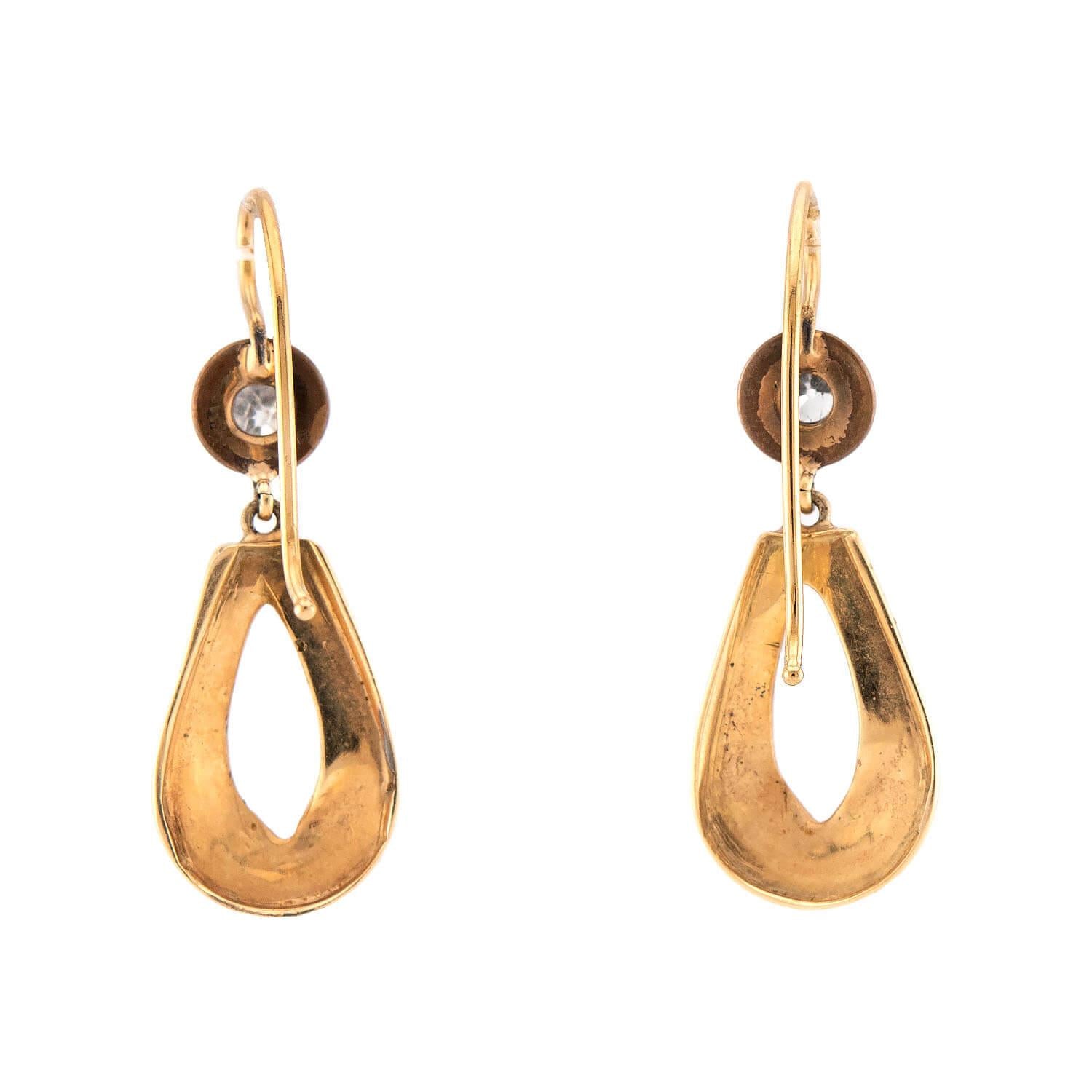 Victorian 14k Diamond & Enamel Dangle Earrings