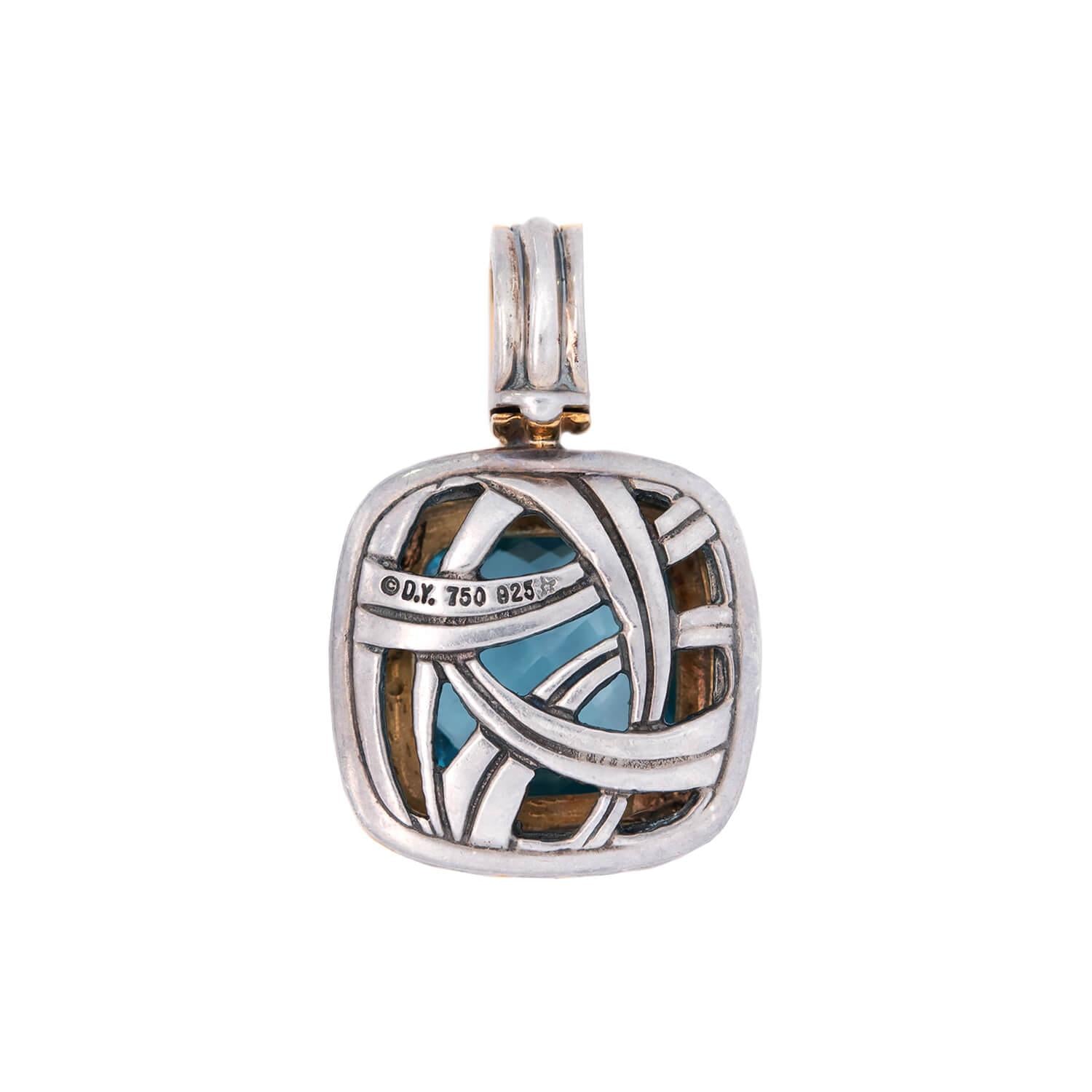 DAVID YURMAN Estate 18K/Sterling Silver Blue Topaz Pendant