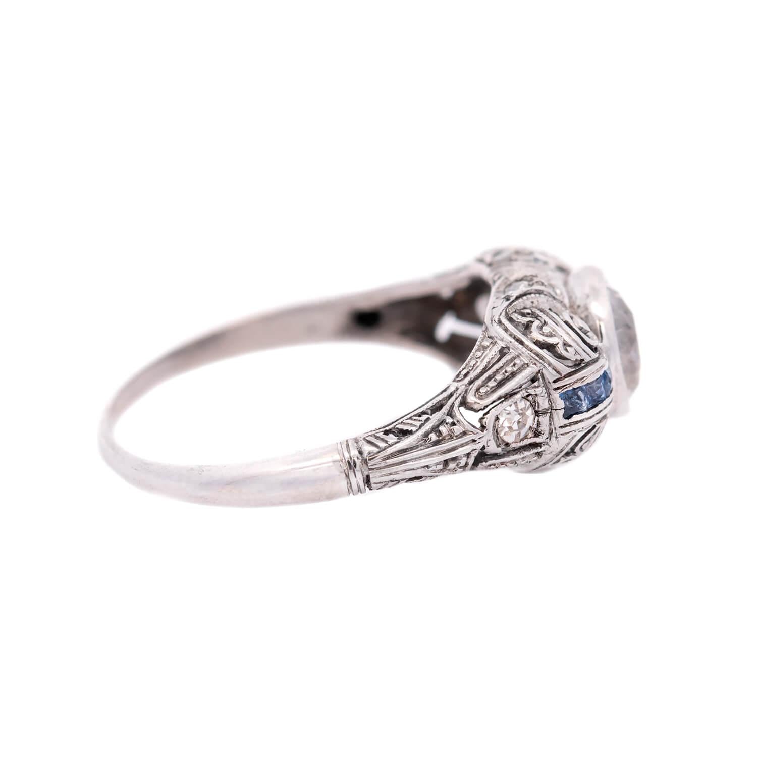 Art Deco Platinum Diamond and Sapphire Engagement Ring 1.03ct