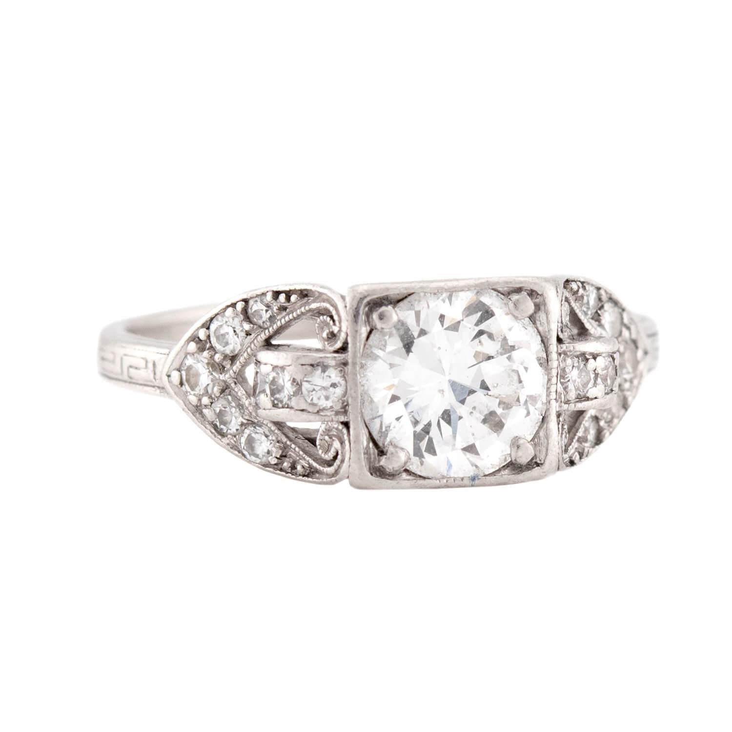 Art Deco Platinum Diamond Engagement Ring .90ct