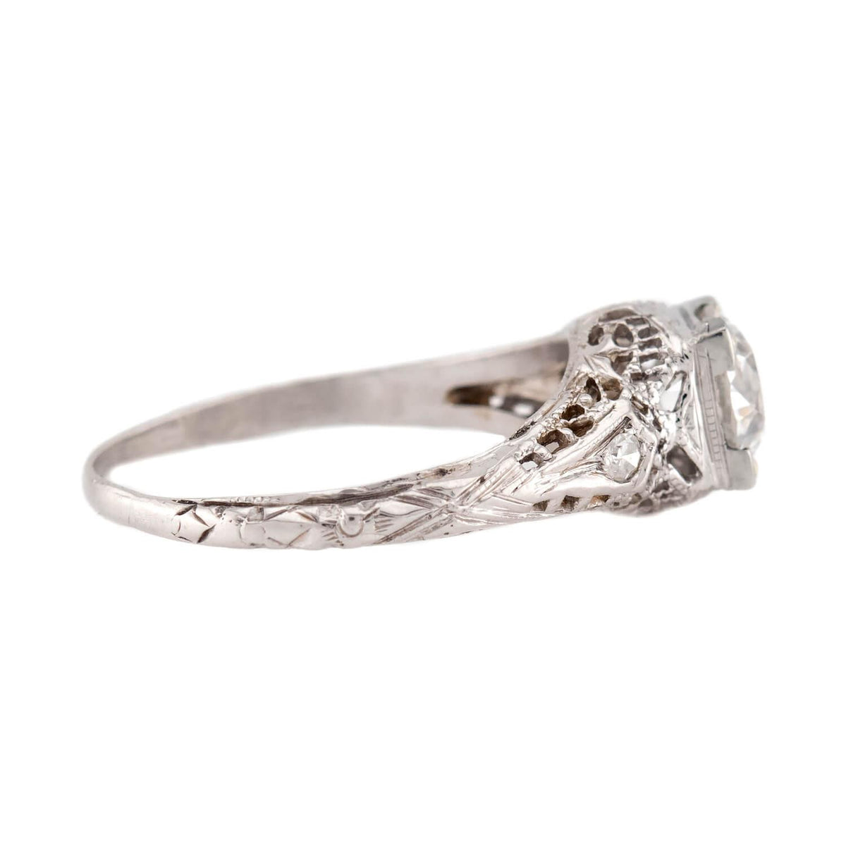 Art Deco 18k Diamond Engagement Ring .95ct