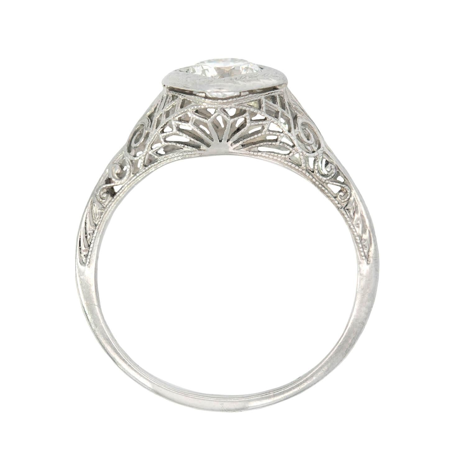 Art Deco 18k Diamond Filigree Engagement Ring