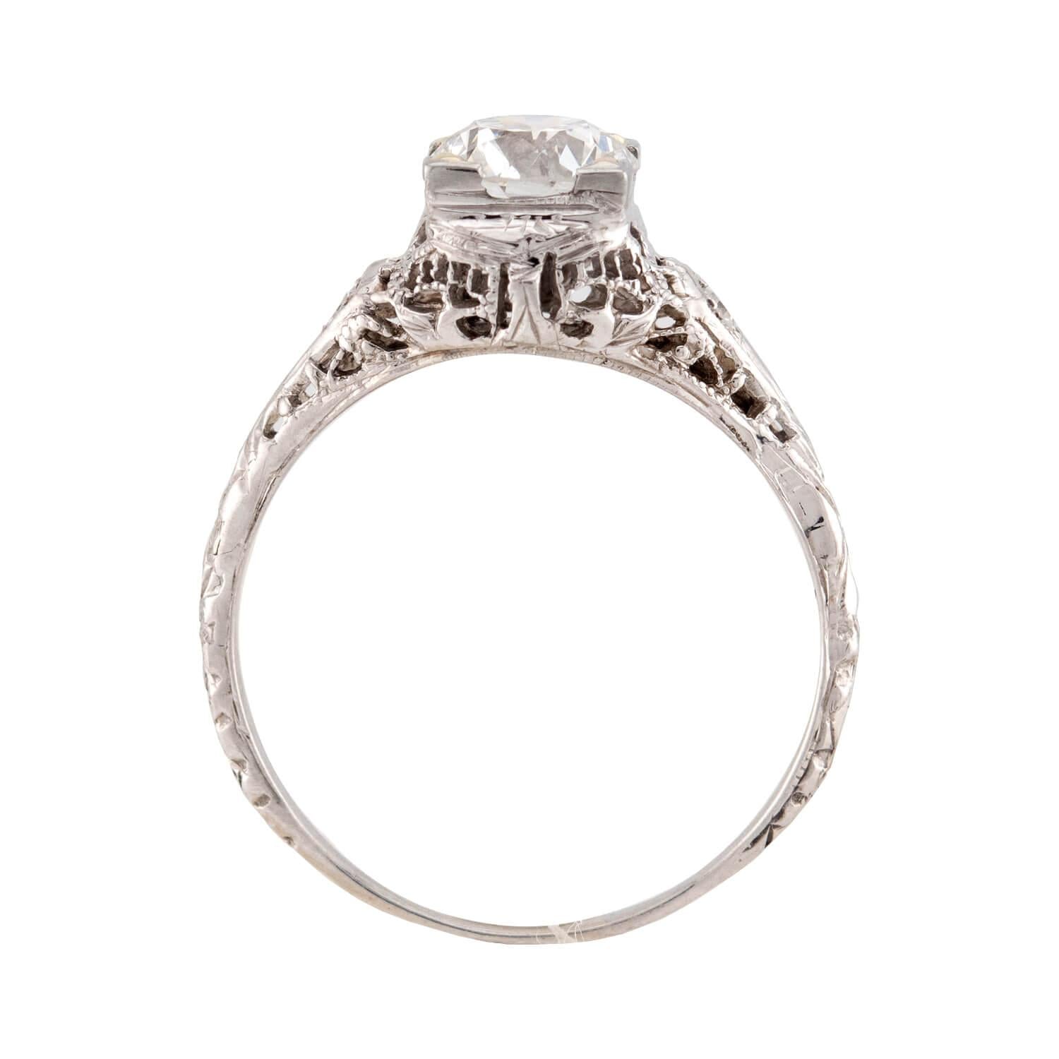 Art Deco 18k Diamond Engagement Ring .95ct