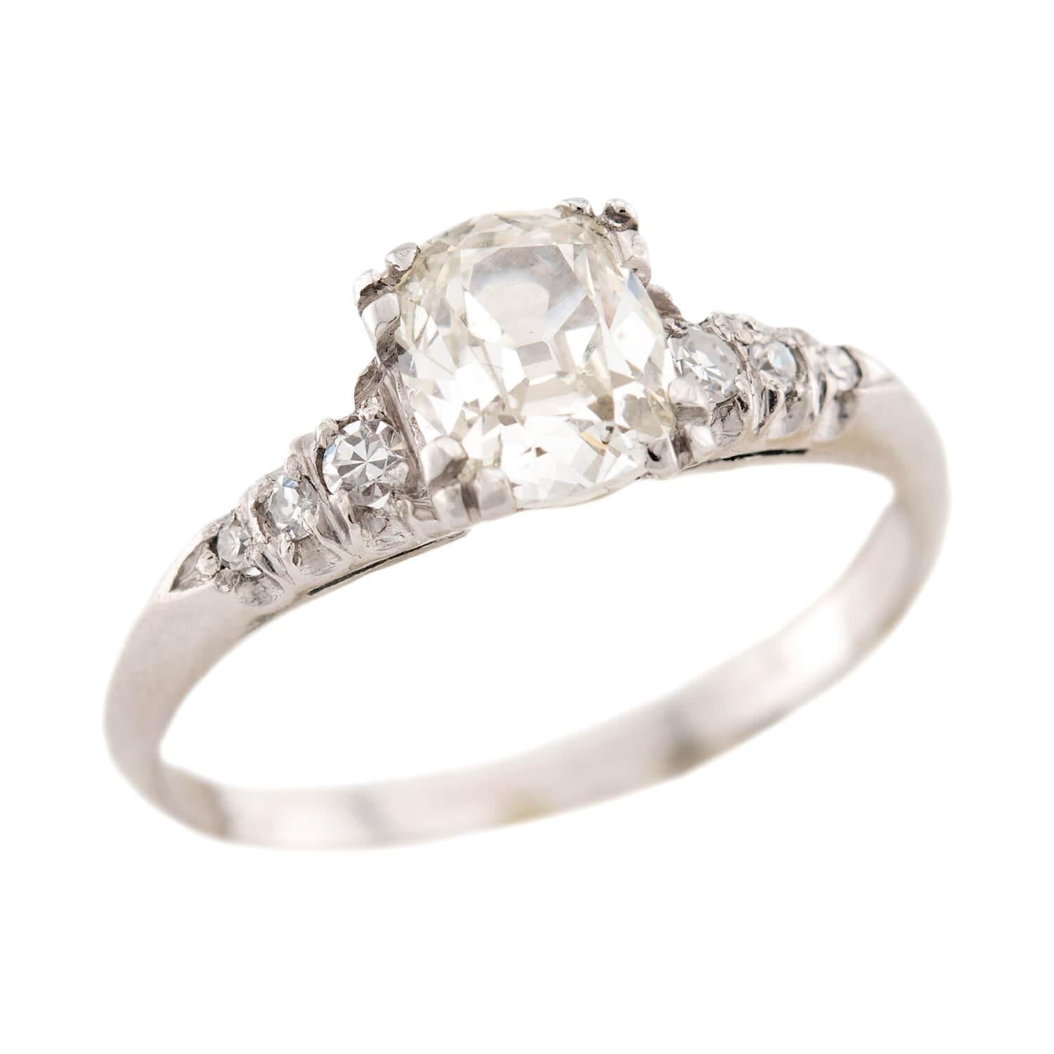 Retro Platinum Diamond Engagement RIng .90ct