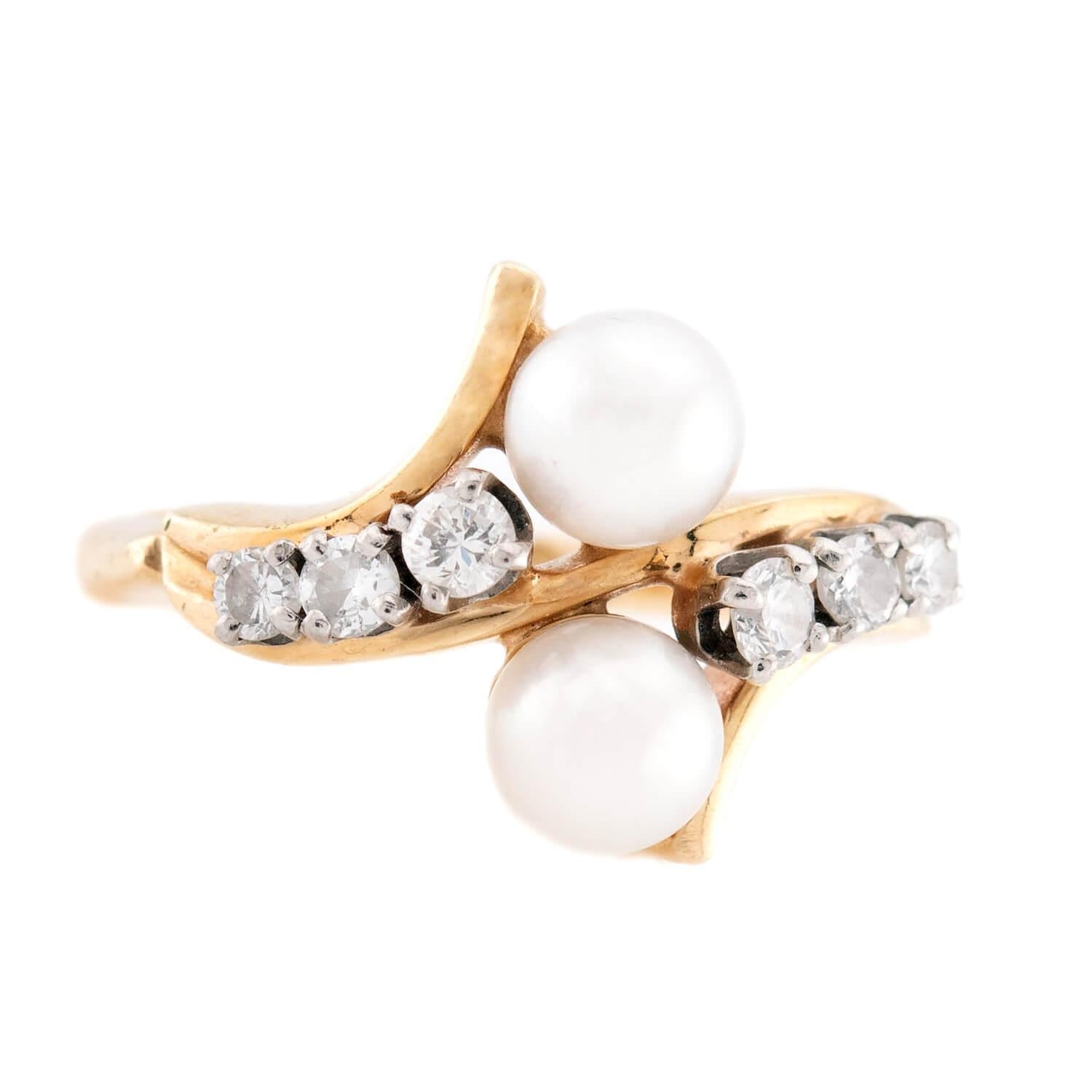 BROGAN Vintage 14k Pearl and Diamond Moi et Toi Ring