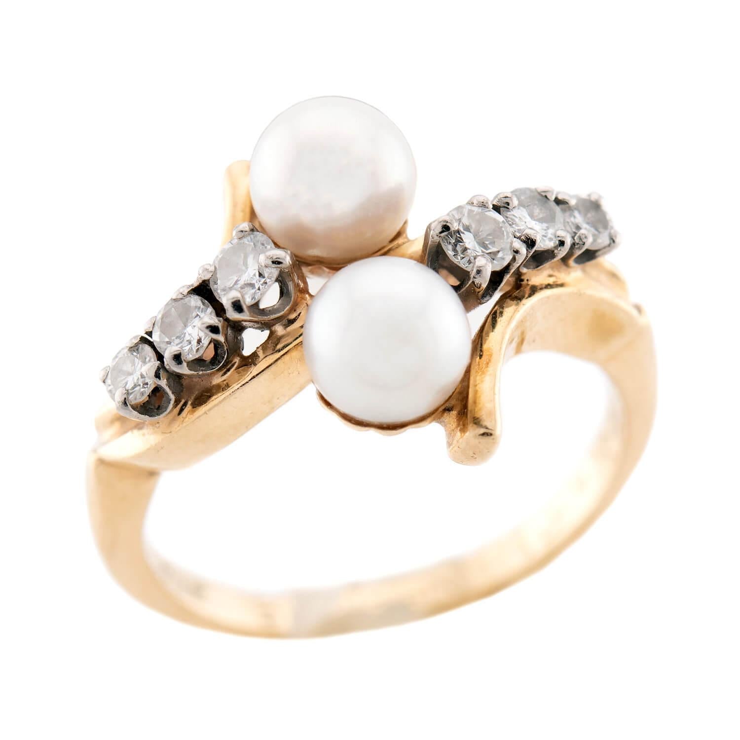 BROGAN Vintage 14k Pearl and Diamond Moi et Toi Ring
