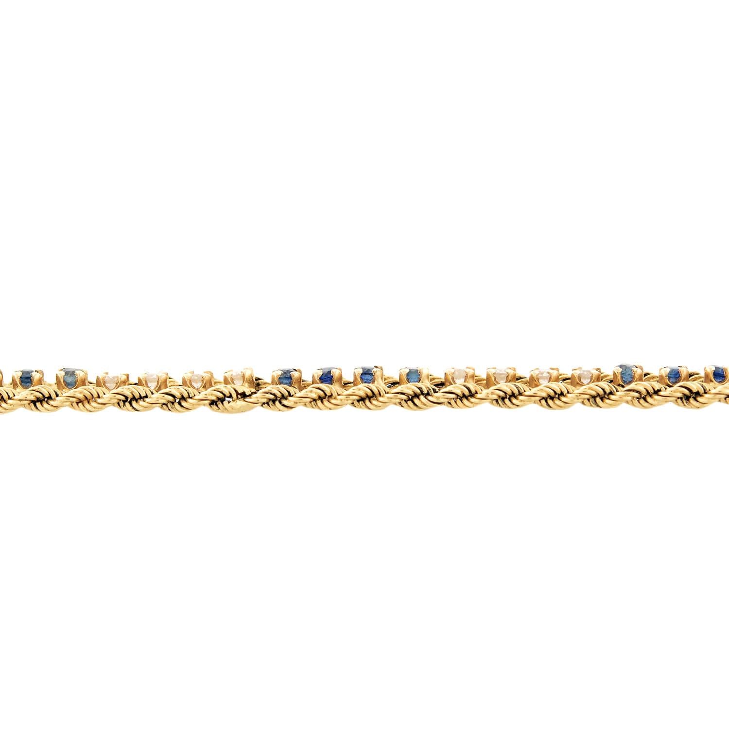 Vintage 14k Diamond and Sapphire Double Rope Chain Bracelet