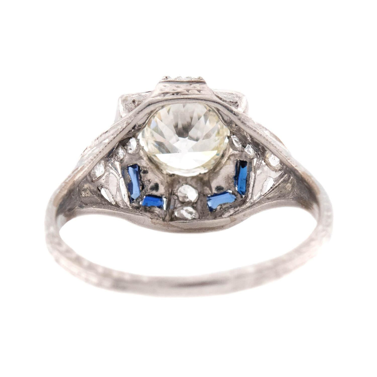 Art Deco Platinum Diamond and Sapphire Engagement Ring 1.62ct