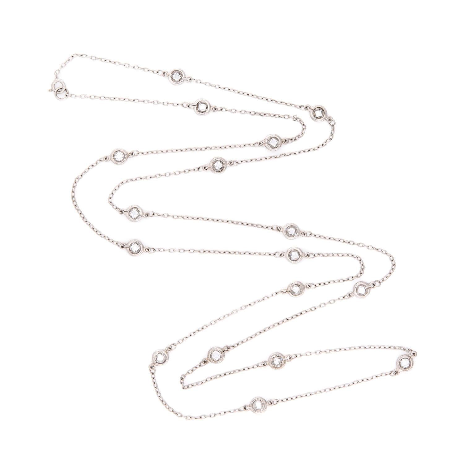 Art Deco Sterling Silver Rock Quartz Crystal "Diamonds-by-the-Yard" Necklace