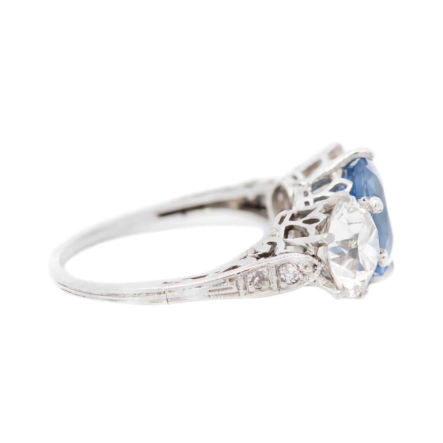 Edwardian Platinum Sapphire and Diamond Three Stone Ring