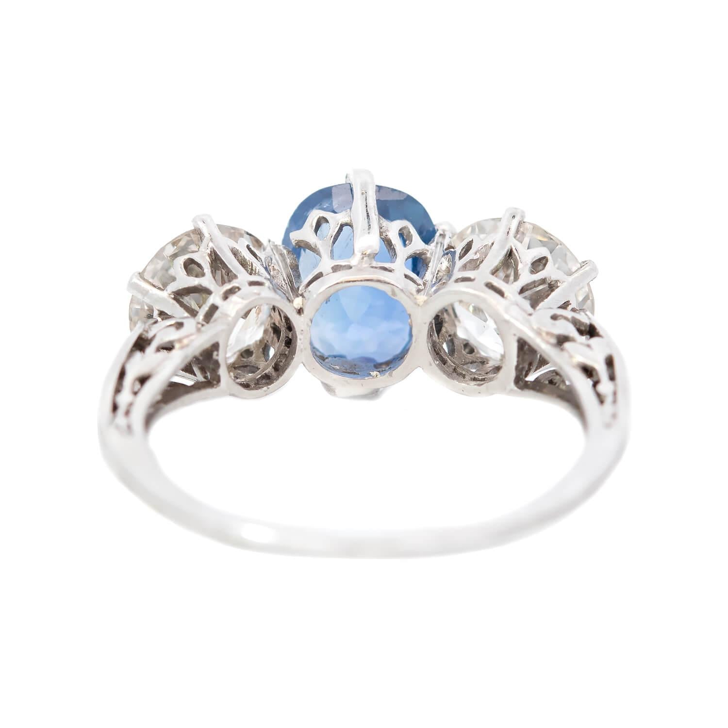 Edwardian Platinum Sapphire and Diamond Three Stone Ring