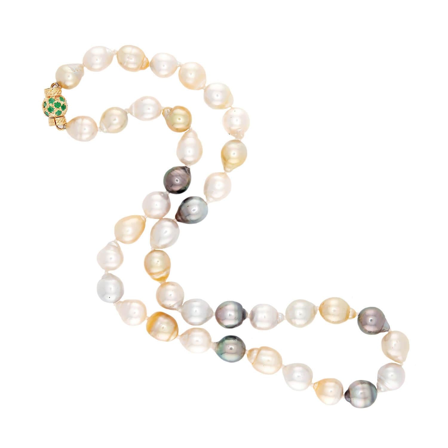 Estate 14k Pearl and Emerald Necklace 18"