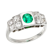 Art Deco Platinum Emerald and Diamond Ring