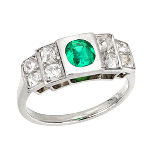Art Deco Platinum 1.70ct Emerald and Diamond Ring
