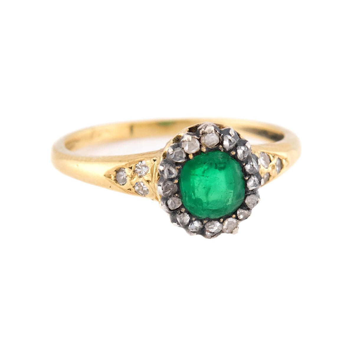 Victorian 18k/Sterling Silver Emerald & Diamond Halo Ring