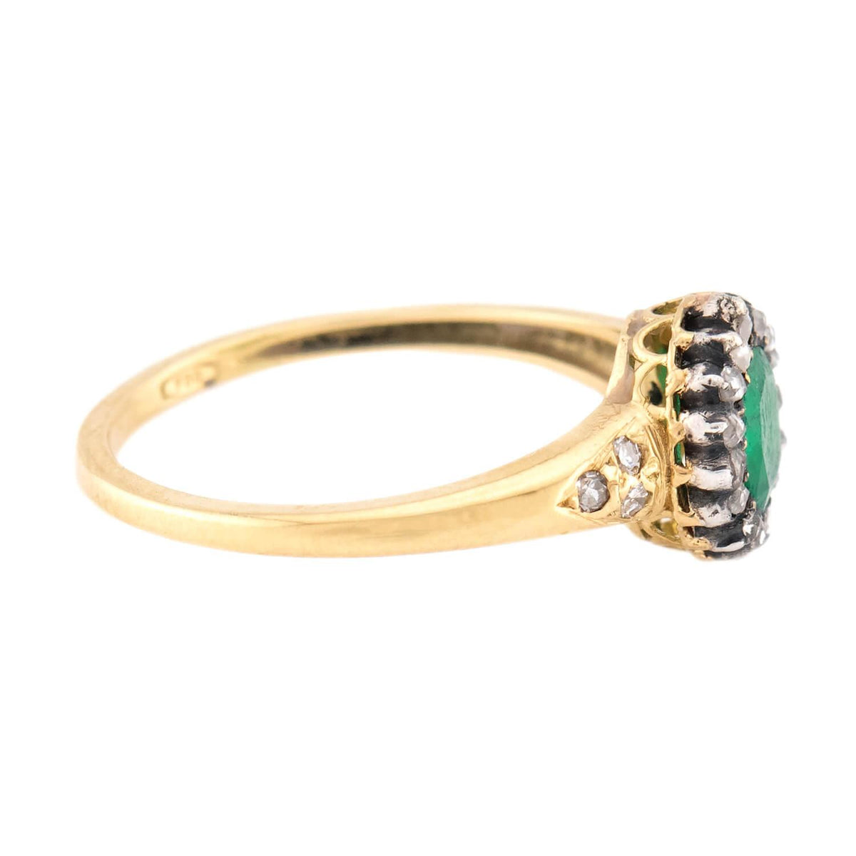 Victorian 18k/Sterling Silver Emerald & Diamond Halo Ring