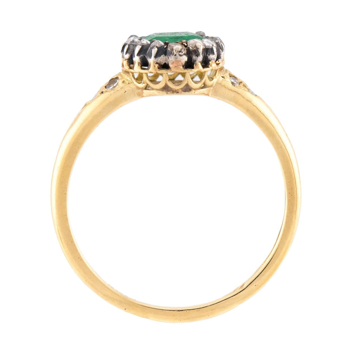 Victorian 18k/Sterling Silver Emerald & Diamond Halo Ring