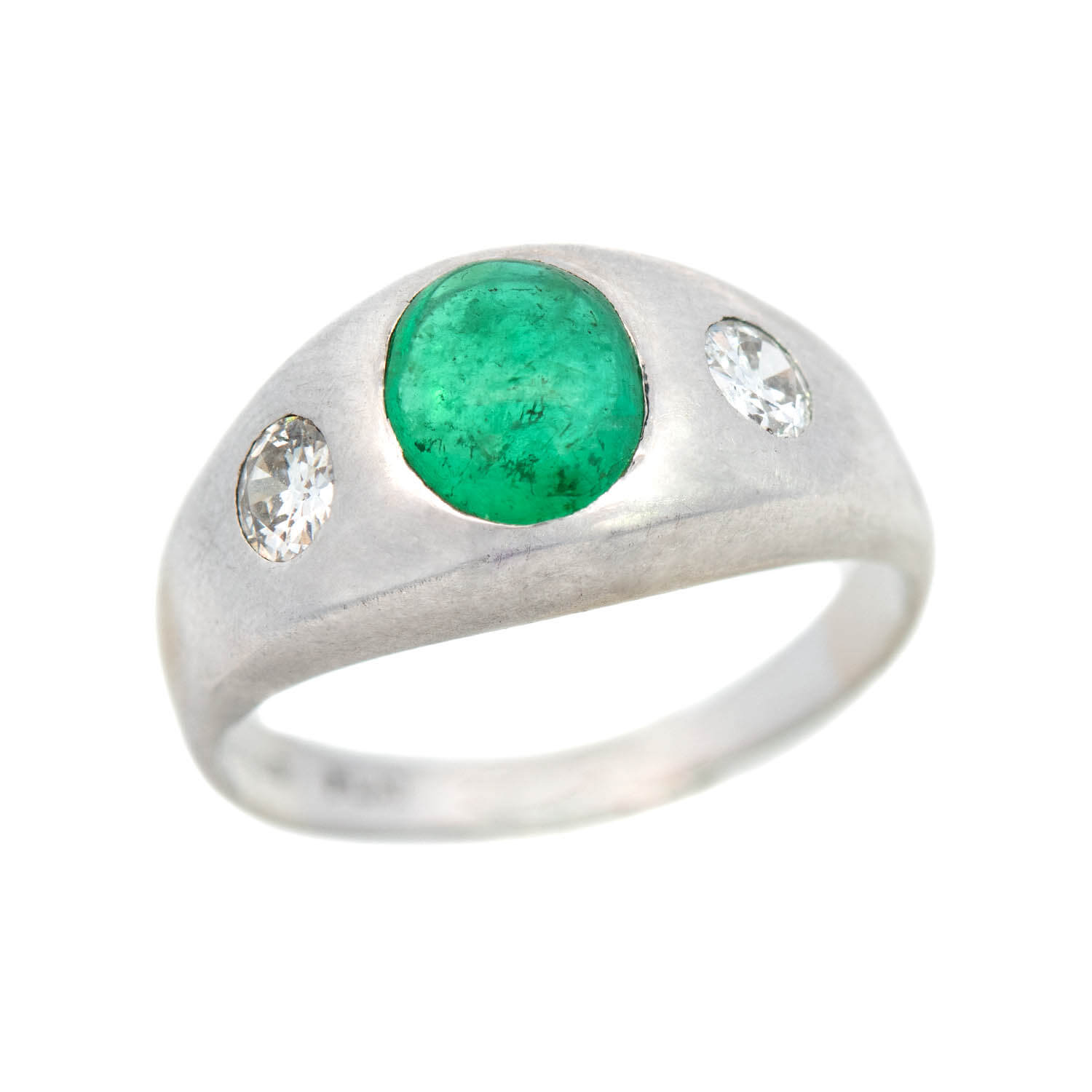 Victorian Platinum Diamond & Emerald Cabochon Ring