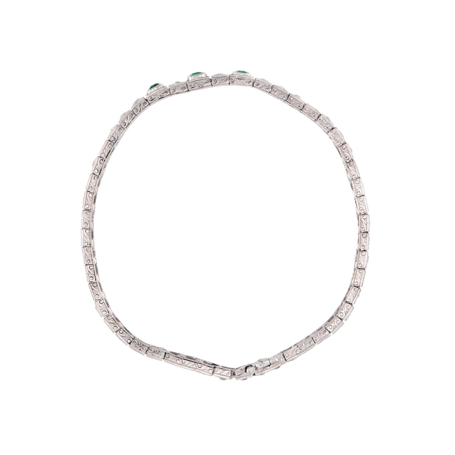 Edwardian Platinum Diamond & Emerald Line Bracelet