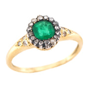 Victorian 18k/Sterling Silver Emerald & Diamond Halo Ring