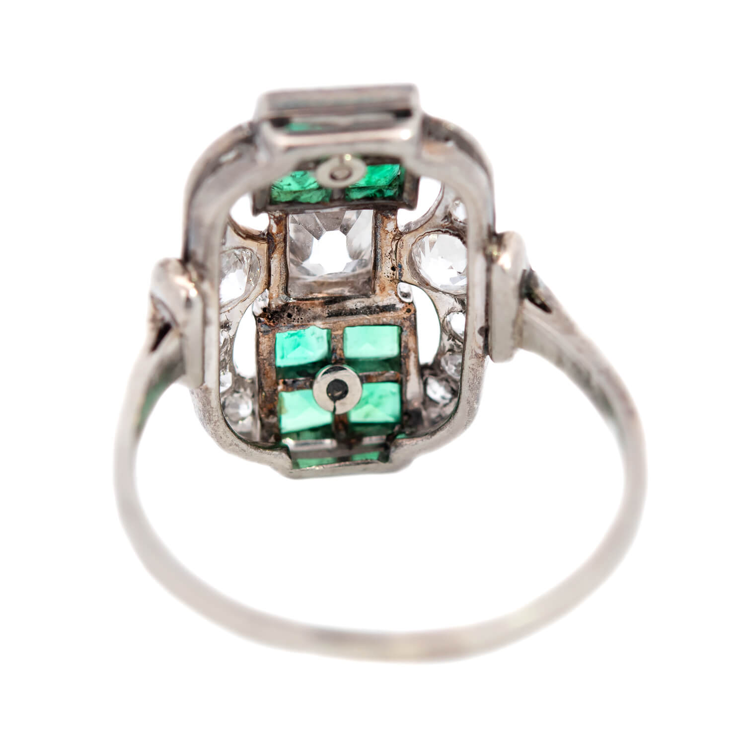 Art Deco 18k Emerald & Diamond Engagement Ring