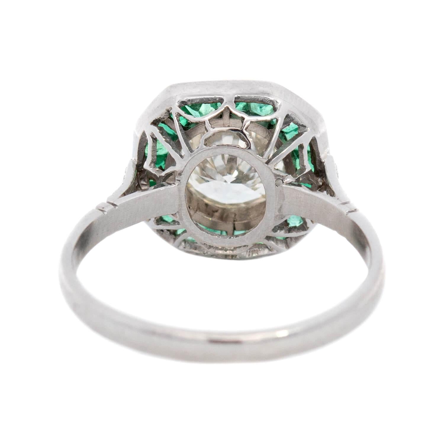 Art Deco Platinum Old European Diamond Calibrated Emeralds