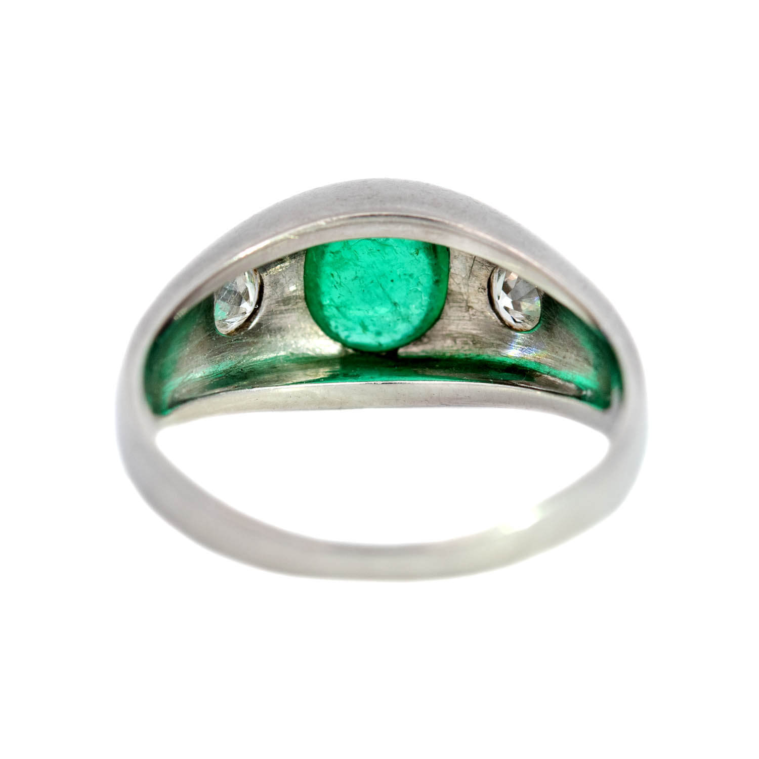 Victorian Platinum Diamond & Emerald Cabochon Ring