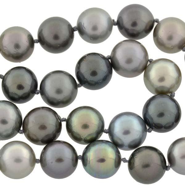 Estate 18kt & Diamond Tahitian Pearl Necklace 19"