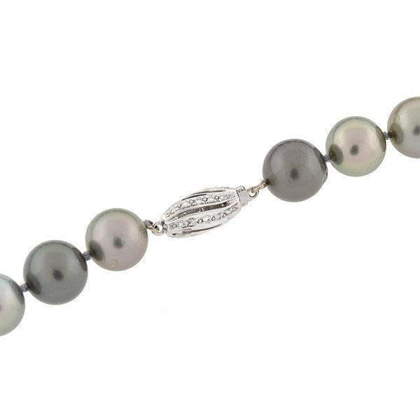 Estate 18kt & Diamond Tahitian Pearl Necklace 19"