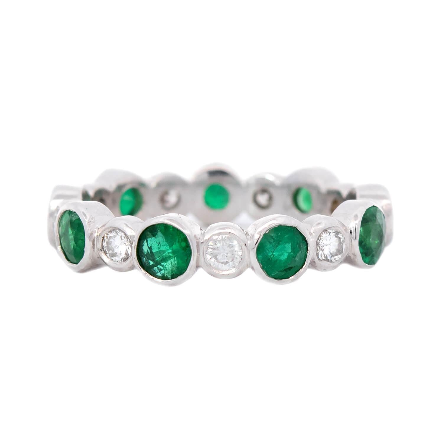 Estate 18k Emerald and Diamond Eternity Band