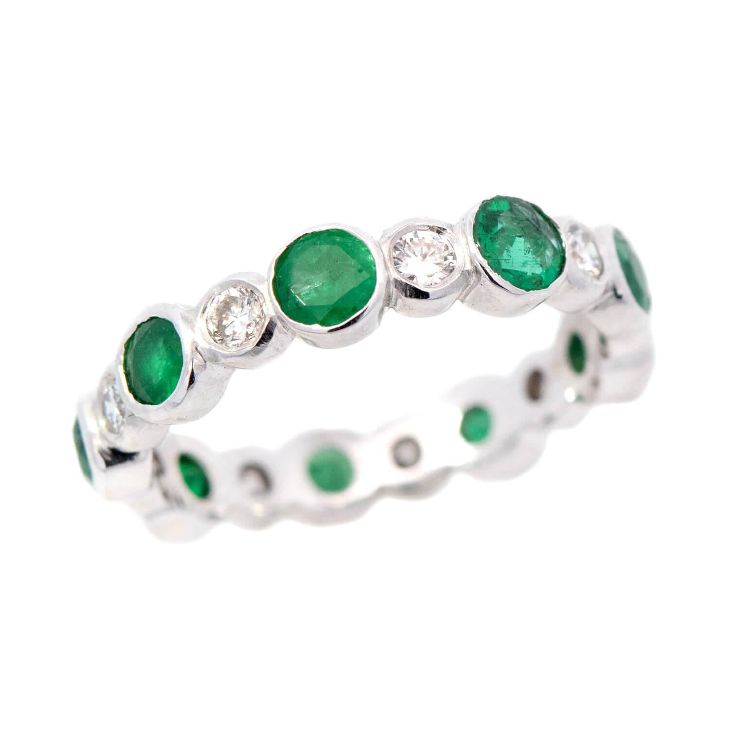 Estate 18k Emerald and Diamond Eternity Band