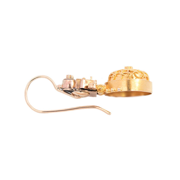 Victorian 14k Yellow/Rose Gold Etruscan Dangle Earrings