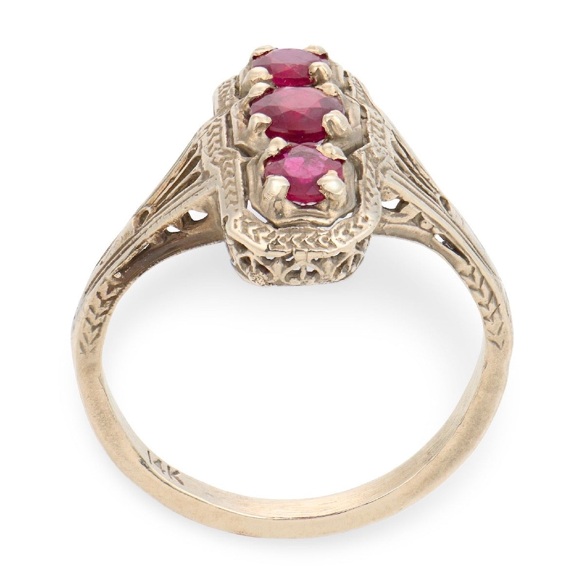 Art Deco 14k Ruby .60ctw Navette filigree Ring