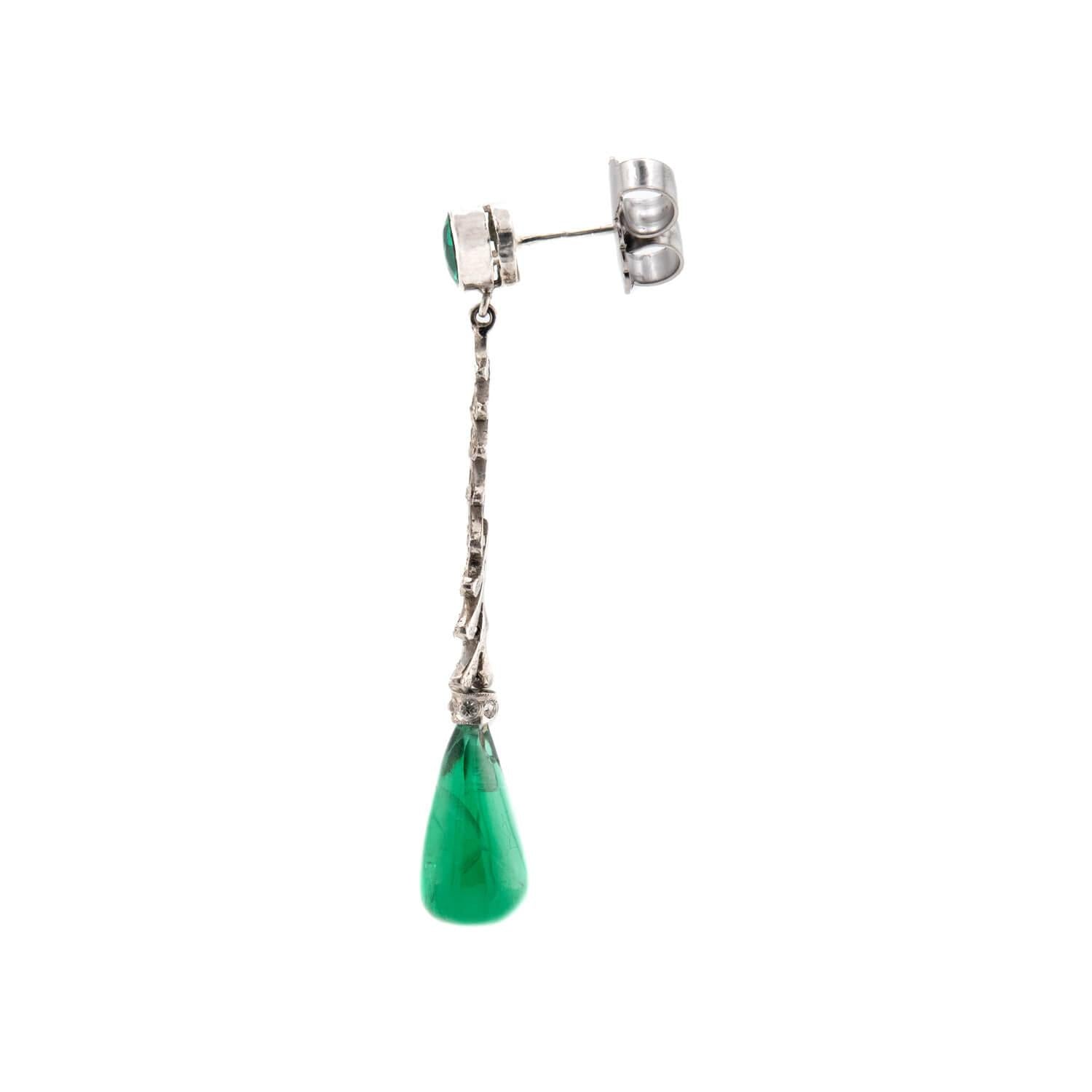 Art Deco Sterling Silver "Emerald" and Paste Teardrop Earrings